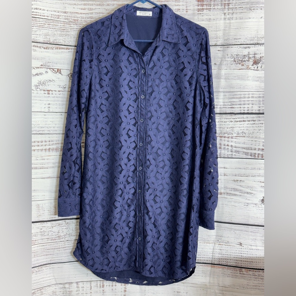 Equipment shirt Dress‎ Womens Sz Small Lace Button Up Mini Navy Blue long sleeve - Picture 3 of 11
